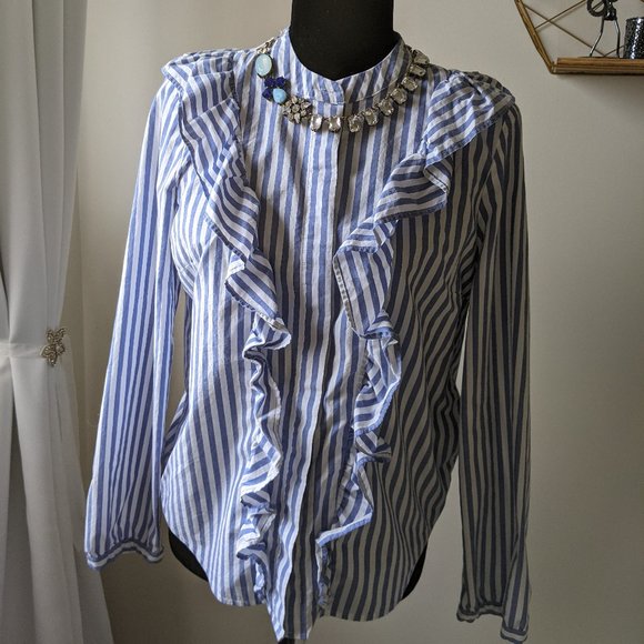 Madewell Striped Ruffle-Front Blouse Size M - Picture 3 of 8
